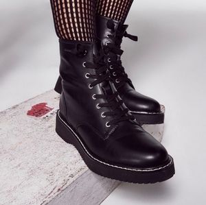 New! Madden Girl Combat Faux Leather Lace Up Boots